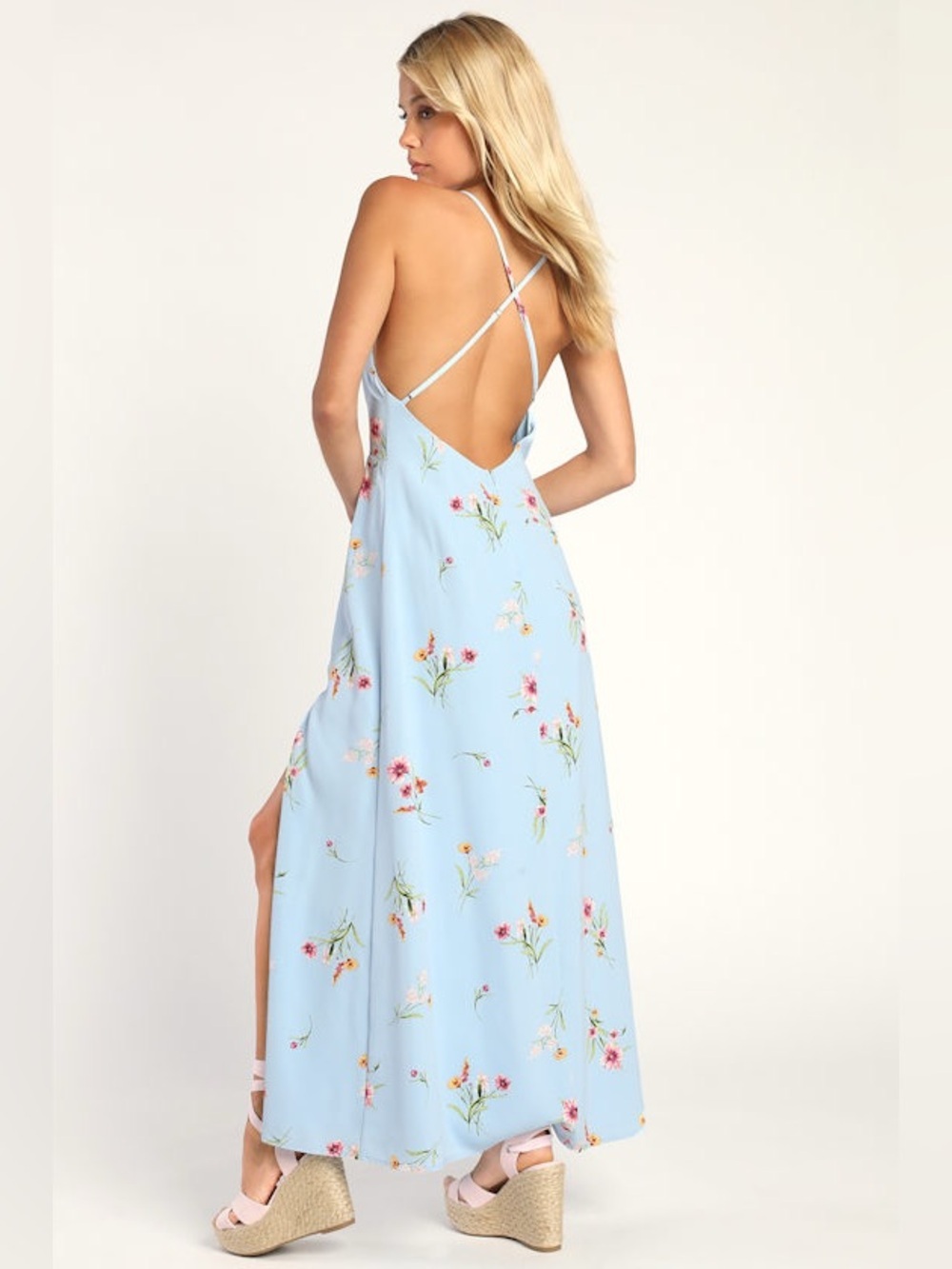 Lulu’s Blooming Vision Light Blue Floral Print Maxi Dress size XS - Picture 3 of 9